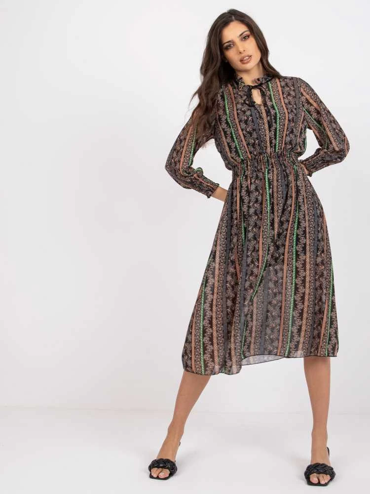 Italy Moda Suknelė-DHJ-SK-15177-1.04P-juoda-smėlio spalvos