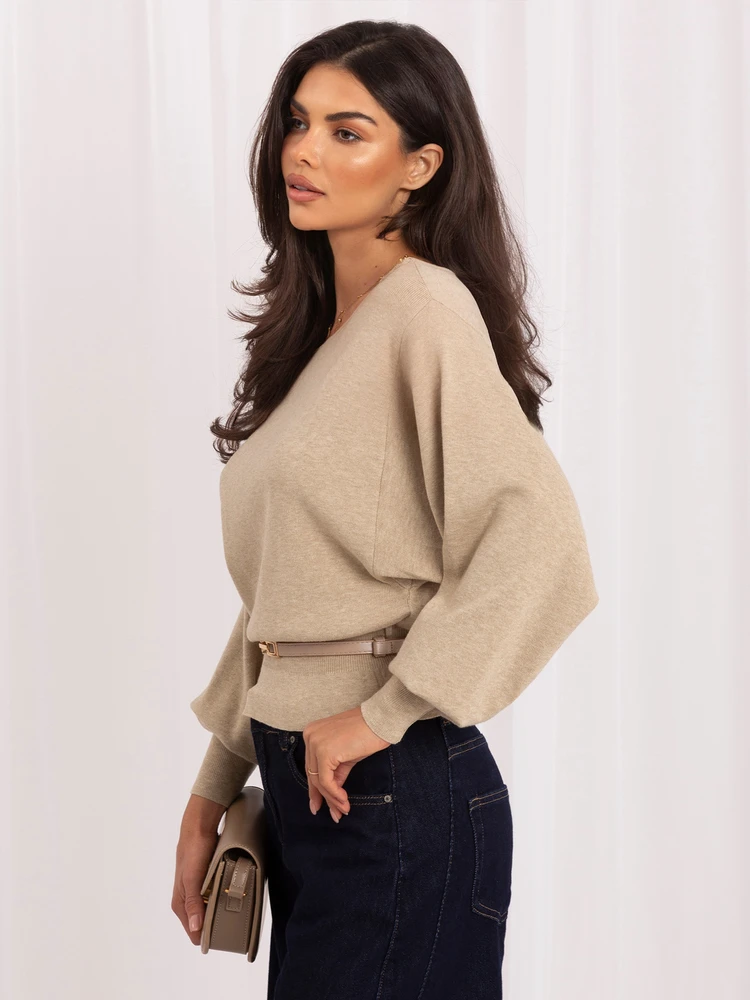 Italy Moda Sweter-IR-SW-3202.98-smėlio spalva