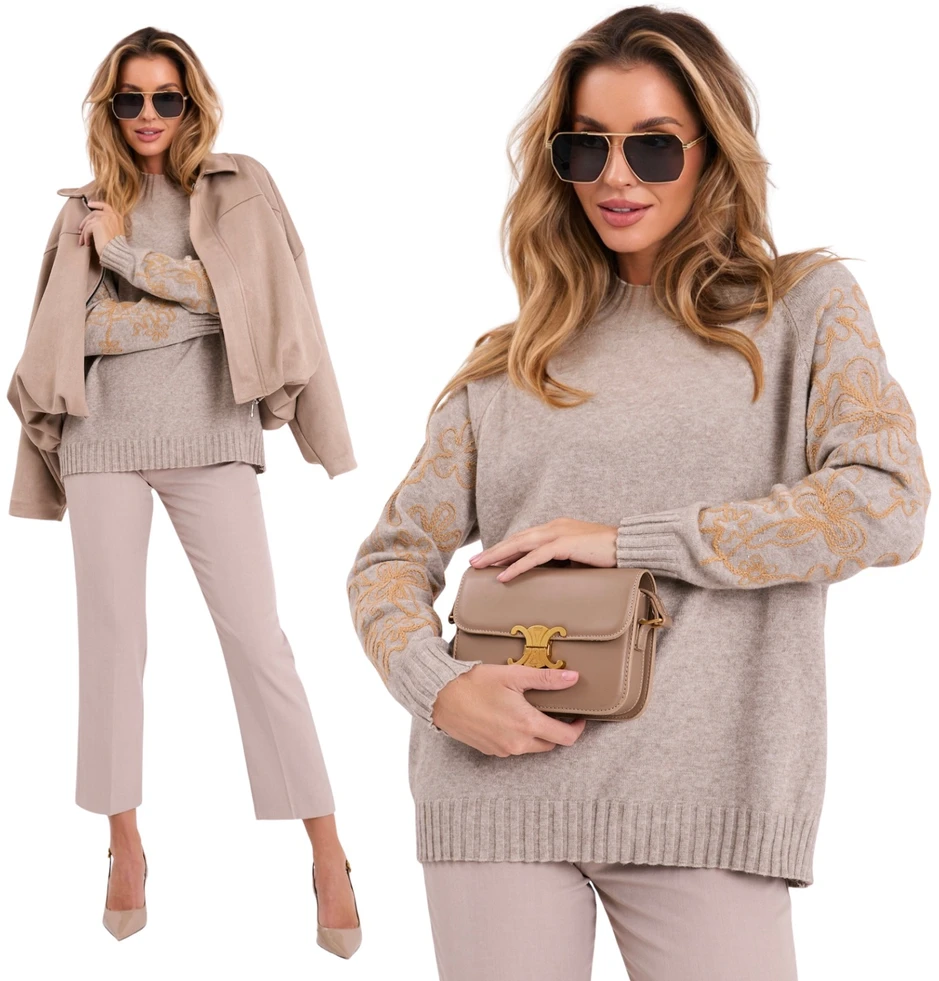Italy Moda Sweter-IR-SW-C17123.98-smėlio spalva