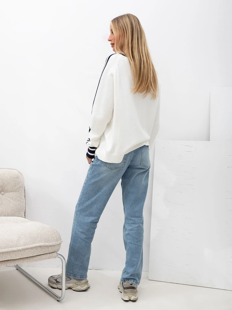 Italy Moda Sweter-IR-SW-G990.26-balta ir-tamsiai mėlyna
