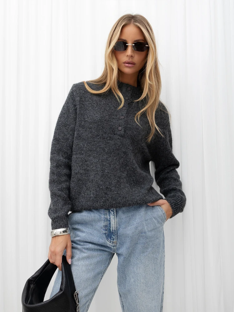 Italy Moda Sweter-IR-SW-K17003.99-ciemny pilka