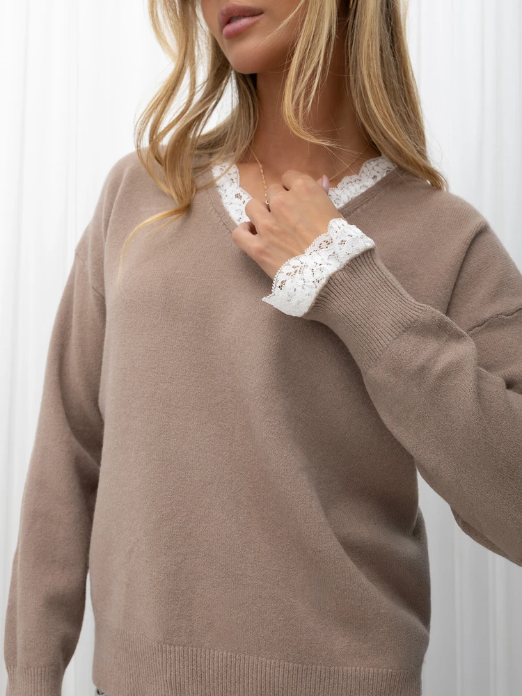 Italy Moda Sweter-IR-SW-QF3051.02-ciemny bezowy