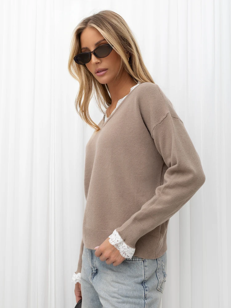 Italy Moda Sweter-IR-SW-QF3051.02-ciemny bezowy