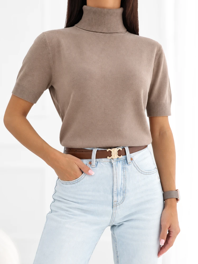 Italy Moda Sweter-IR-SW-QF9295-1.00-ciemny bezowy