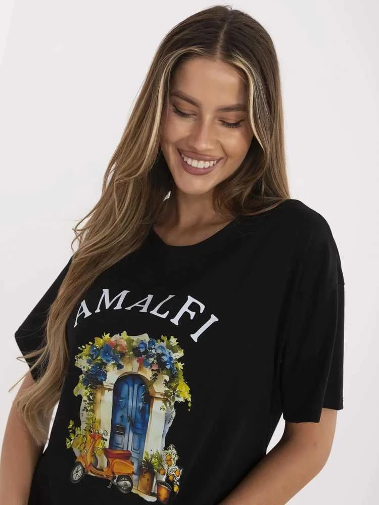 Italy Moda Marškinėliai moterims-MI-TS-M3221G.75-juoda