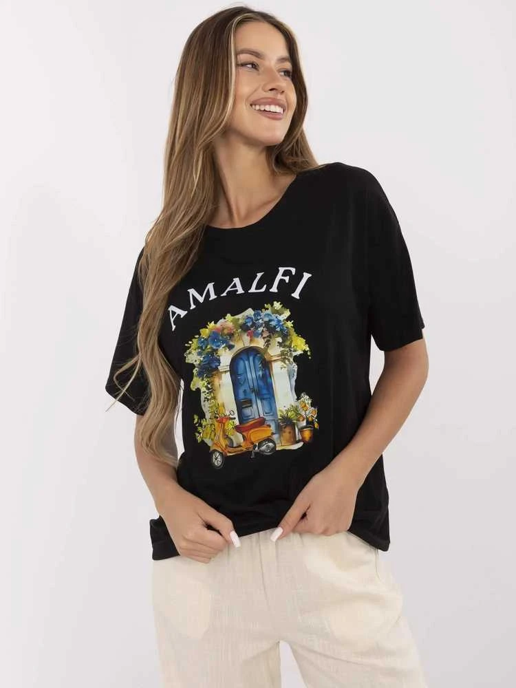Italy Moda Marškinėliai moterims-MI-TS-M3221G.75-juoda