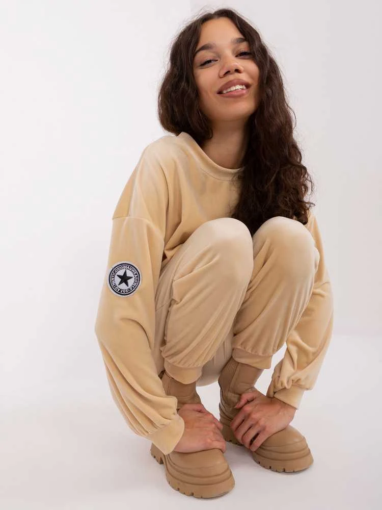 Italy Moda Veliūrinis komplektas moterimsDHJ-KMPL-8328.97-smėlio spalva