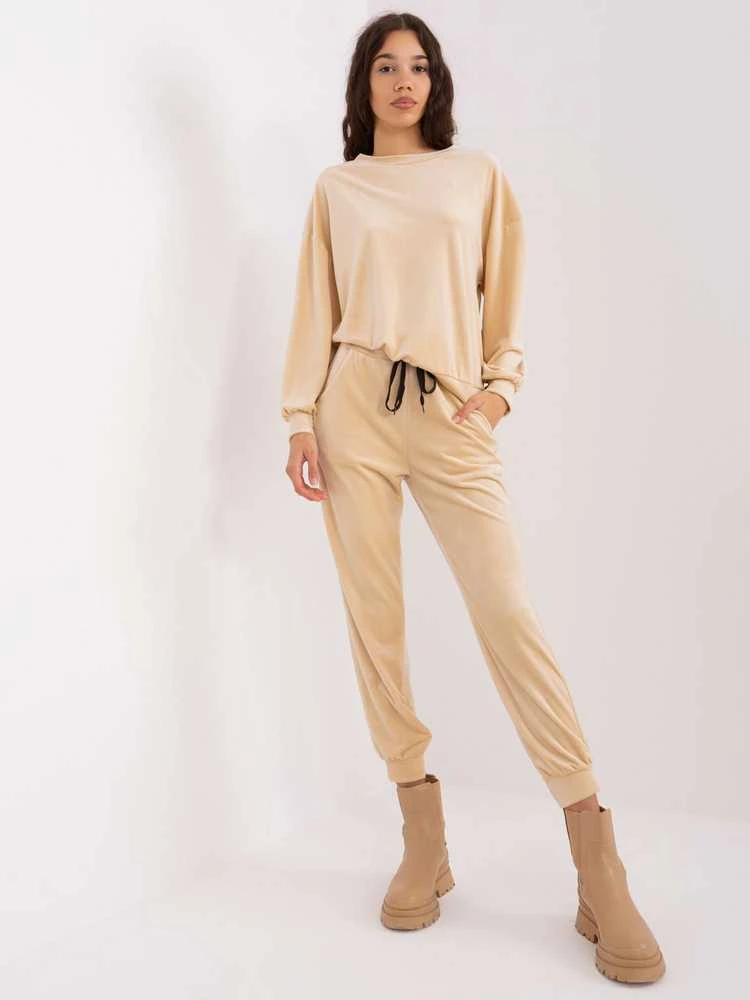 Italy Moda Veliūrinis komplektas moterimsDHJ-KMPL-8328.97-smėlio spalva