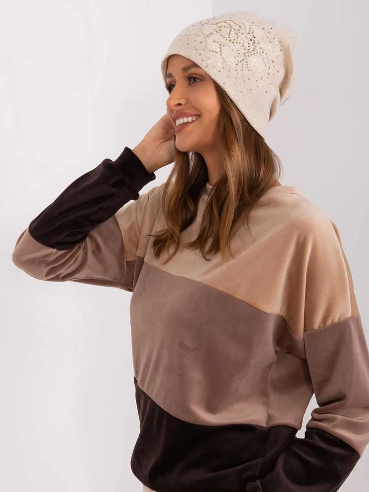 Wool Fashion Italia Cap-AT-CZ-23250.01P-šviesiai smėlio spalvos