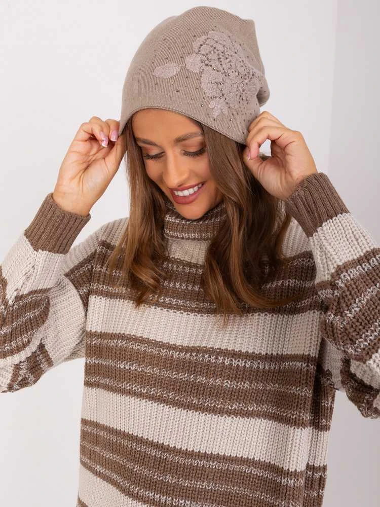 Wool Fashion Italia Cap-AT-CZ-23250.01P-tamsiai smėlio spalvos