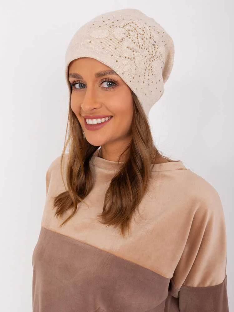 Wool Fashion Italia Cap-AT-CZ-23250.01P-šviesiai smėlio spalvos