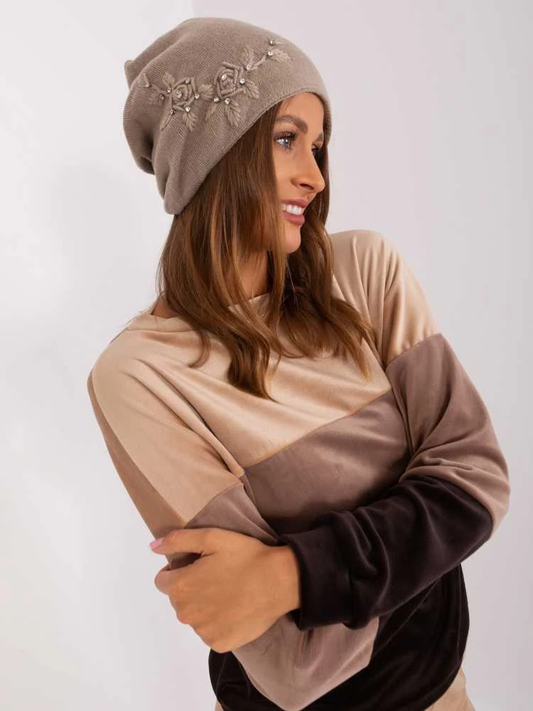 Kepurė Wool Fashion Italia Czapka-AT-CZ-2329.79-ciemny bezowy