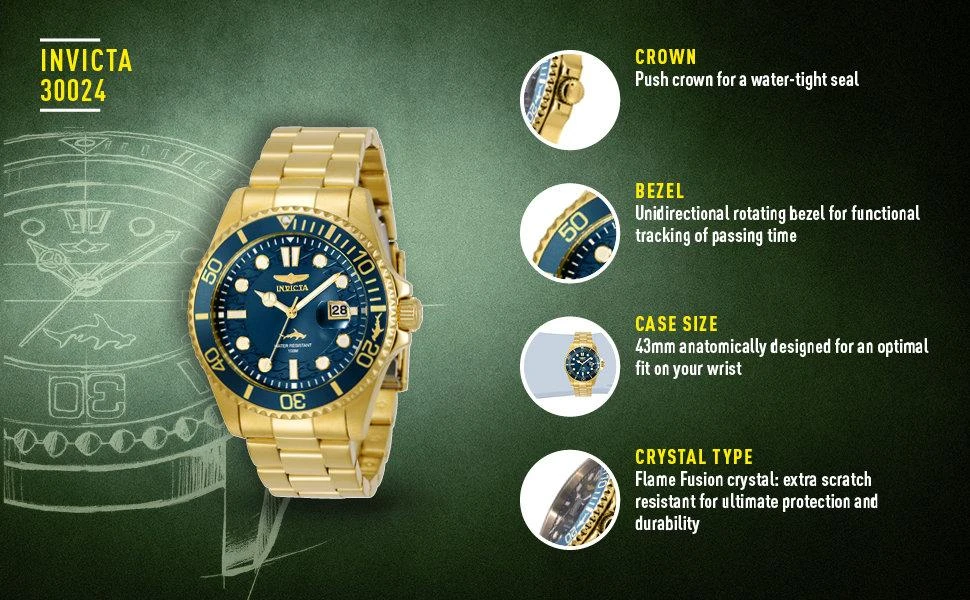 Laikrodis vyrams INVICTA PRO DIVER 30024 - WR100, koperta 43mm (zv011a)