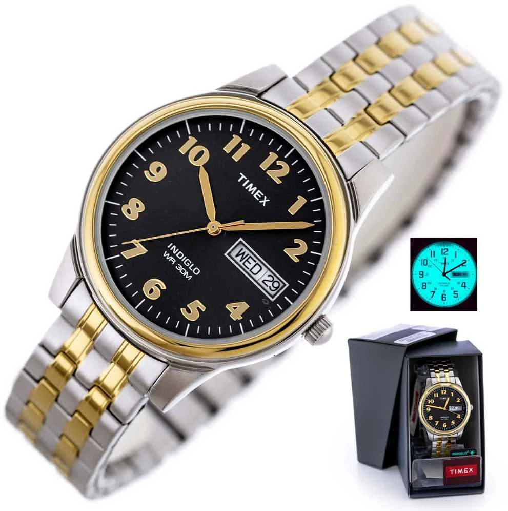 TIMEX Charles dviejų spalvų vyriškas laikrodis T26481 INDIGLO + DĖŽUTĖ