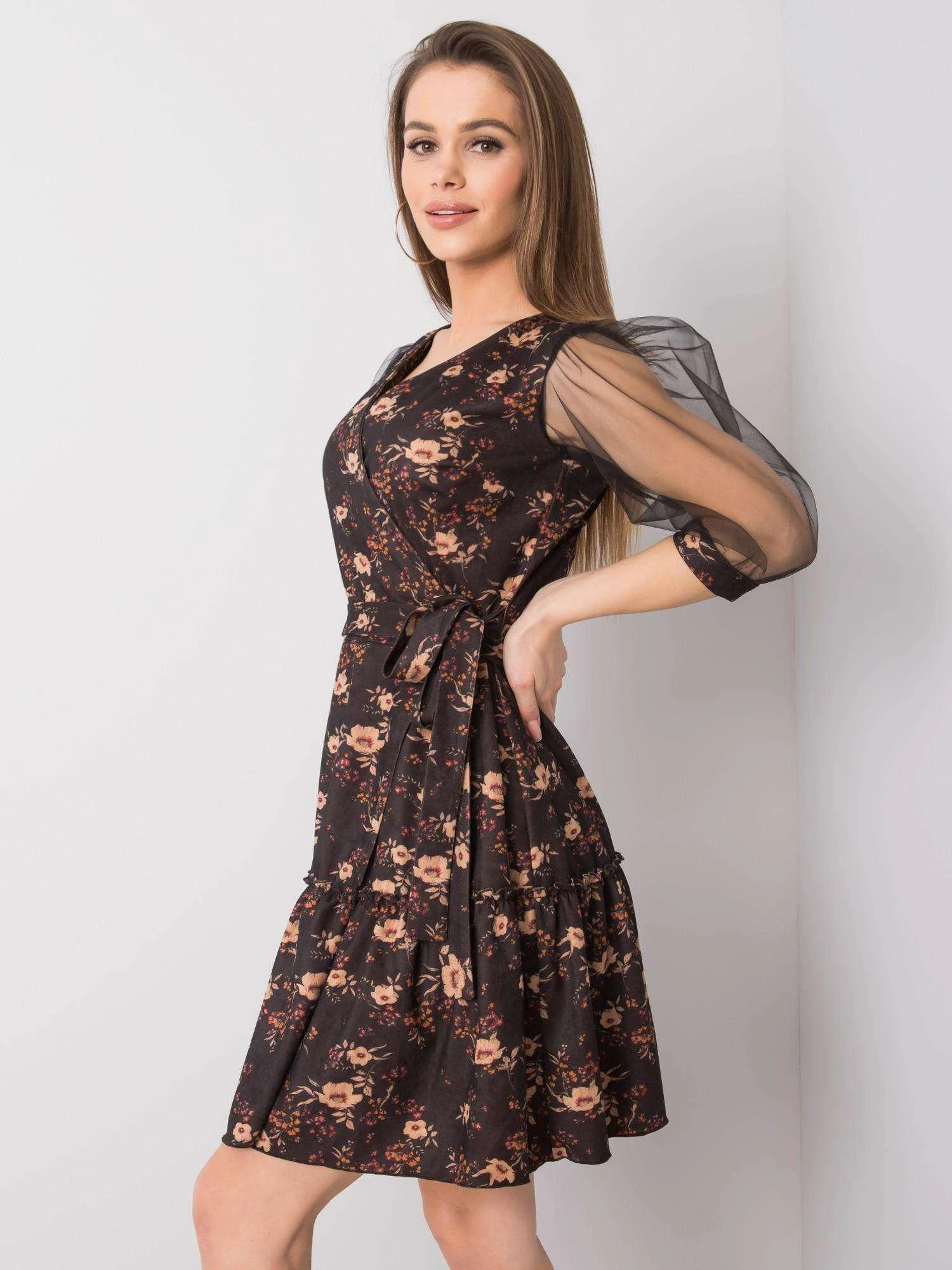Lakerta Suknelė-LK-SK-508378.31P-juoda-smėlio spalvos