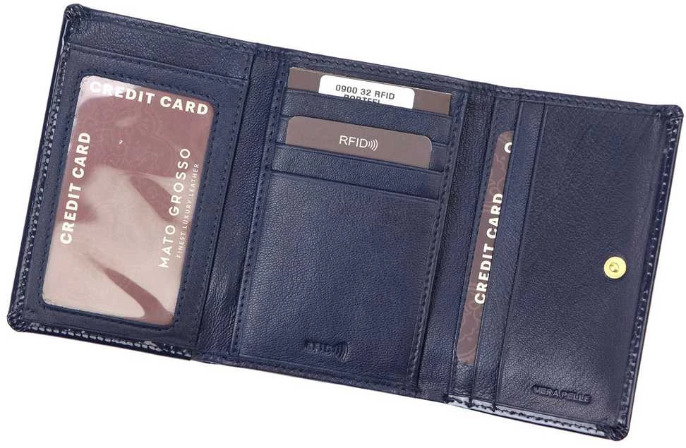 Natūralios lakuotos odos moteriška piniginė Mato Grosso 0900-32 RFID – tamsiai mėlyna