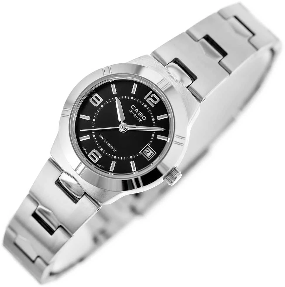 Moteriškas laikrodis Casio LTP-1241D-1A, su dėžute, Juodas ciferblatas