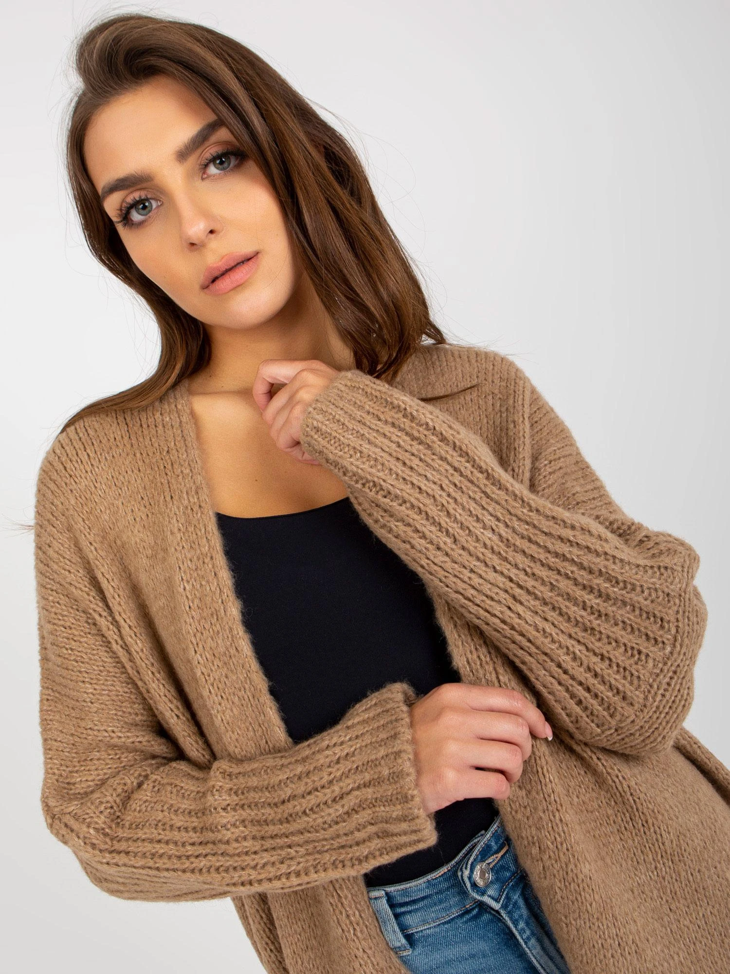 Och Bella Kardiganas moterims -TW-SW-BI-M2201.87-tamsiai smėlio spalvos