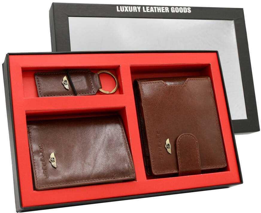 Odinė piniginė+dėklas+raktų pakabukas PETERSON PTN SET3-N78L-VT