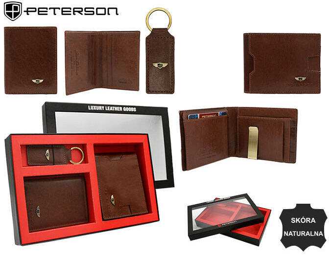 Odinė piniginė+dėklas+raktų pakabukas PETERSON PTN SET3-N78-VT