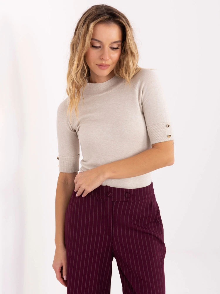 Passione Moda Sweter-PM-SW-R2316.29-jasny smėlio spalva