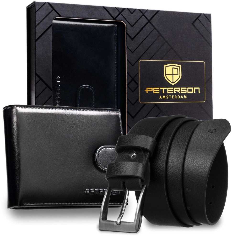 Piniginės ir diržo rinkinys vyrams Peterson PTN SET N992L-NGV-BW