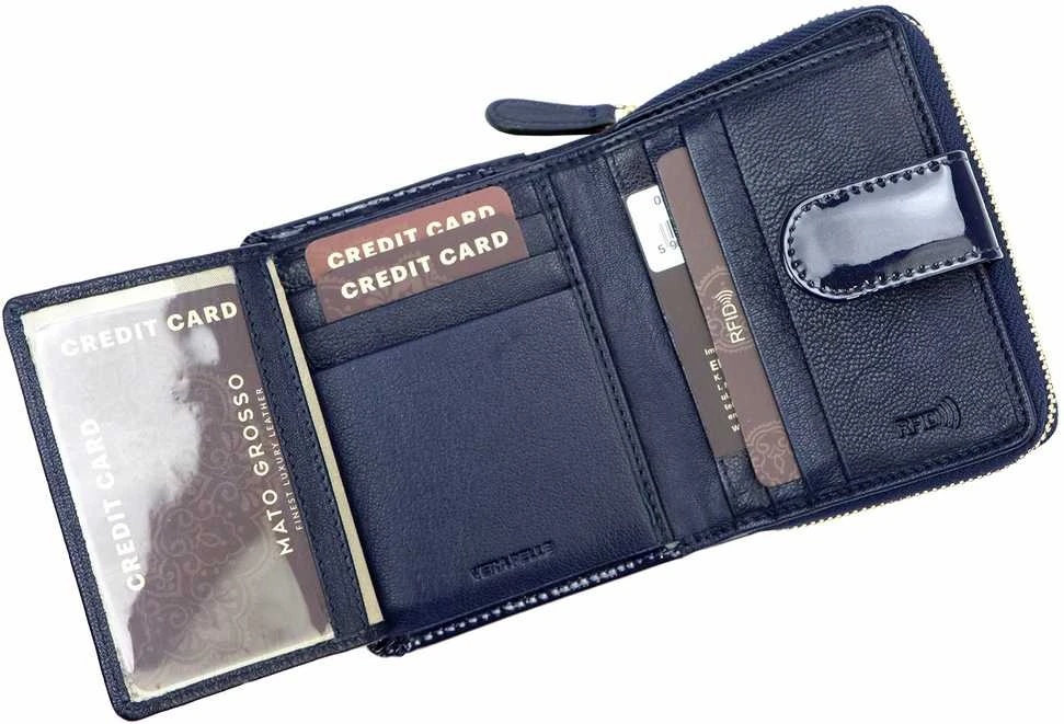 Natūralios odos moteriška piniginė Mato Grosso 0820-32 RFID – tamsiai mėlyna