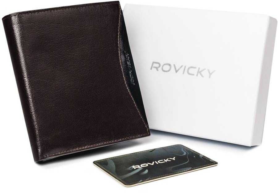 Erdvi vyriška piniginė iš natūralios grūdėtos odos su RFID apsauga - Rovicky