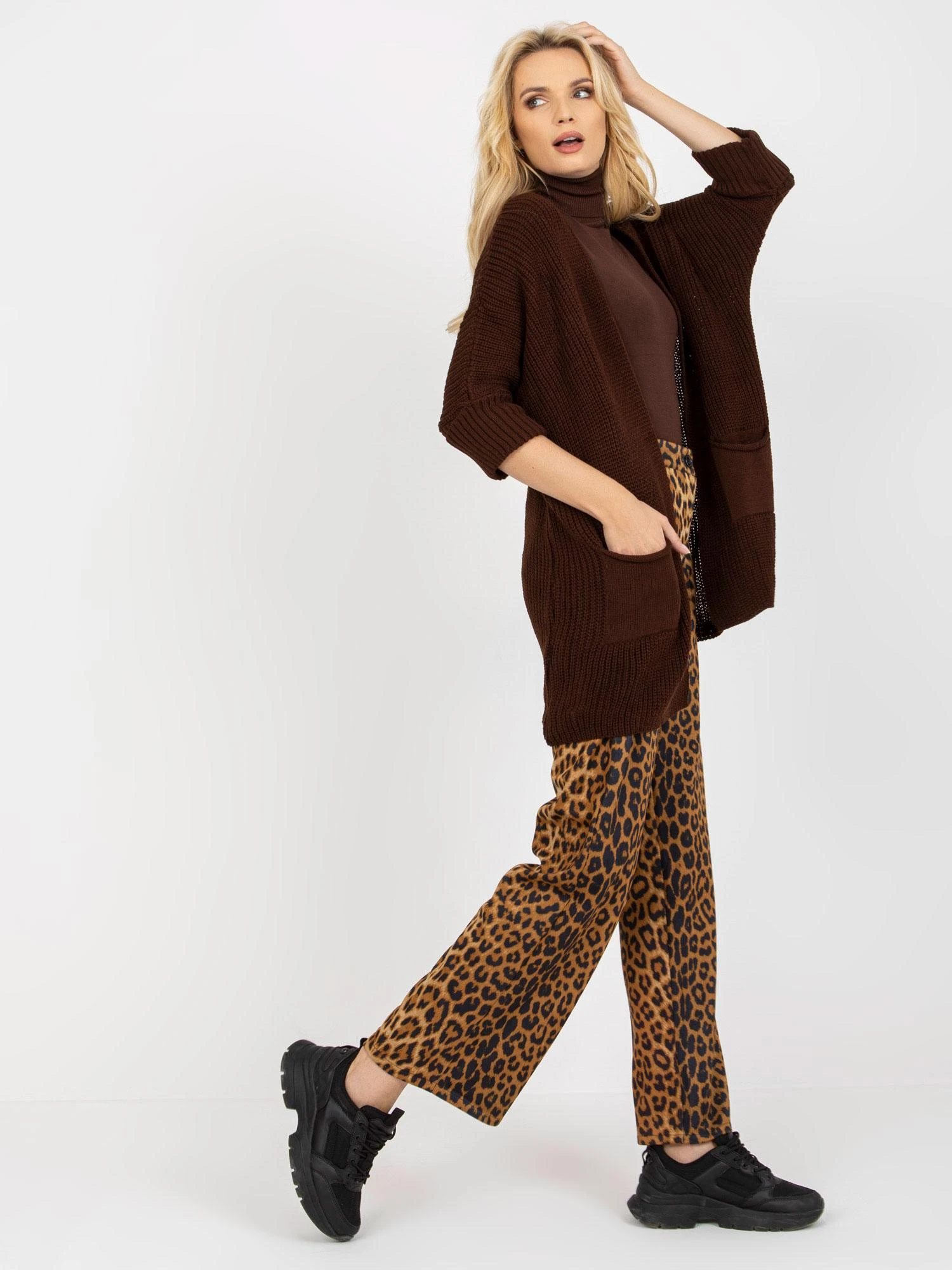 Rue Paris Kardiganas-LO-SW-LK-3002.98P-tamsiai ruda