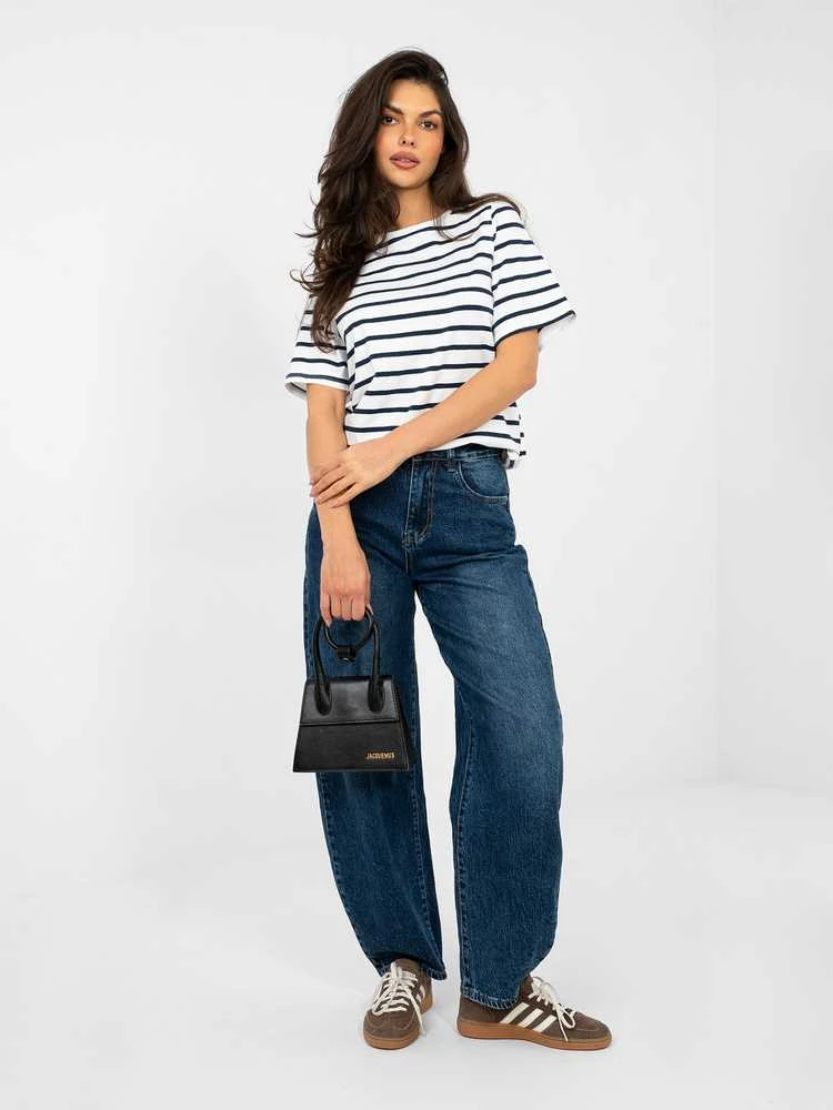Rue Paris T-shirt-RV-TS-A1087.74-balta ir-tamsiai mėlyna