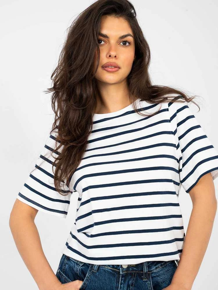 Rue Paris T-shirt-RV-TS-A1087.74-balta ir-tamsiai mėlyna
