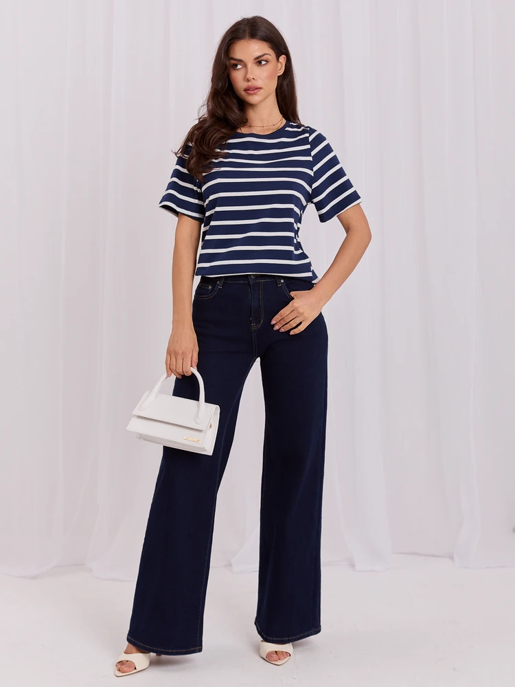 Rue Paris T-shirt-RV-TS-A1087.74-tamsiai mėlyna
