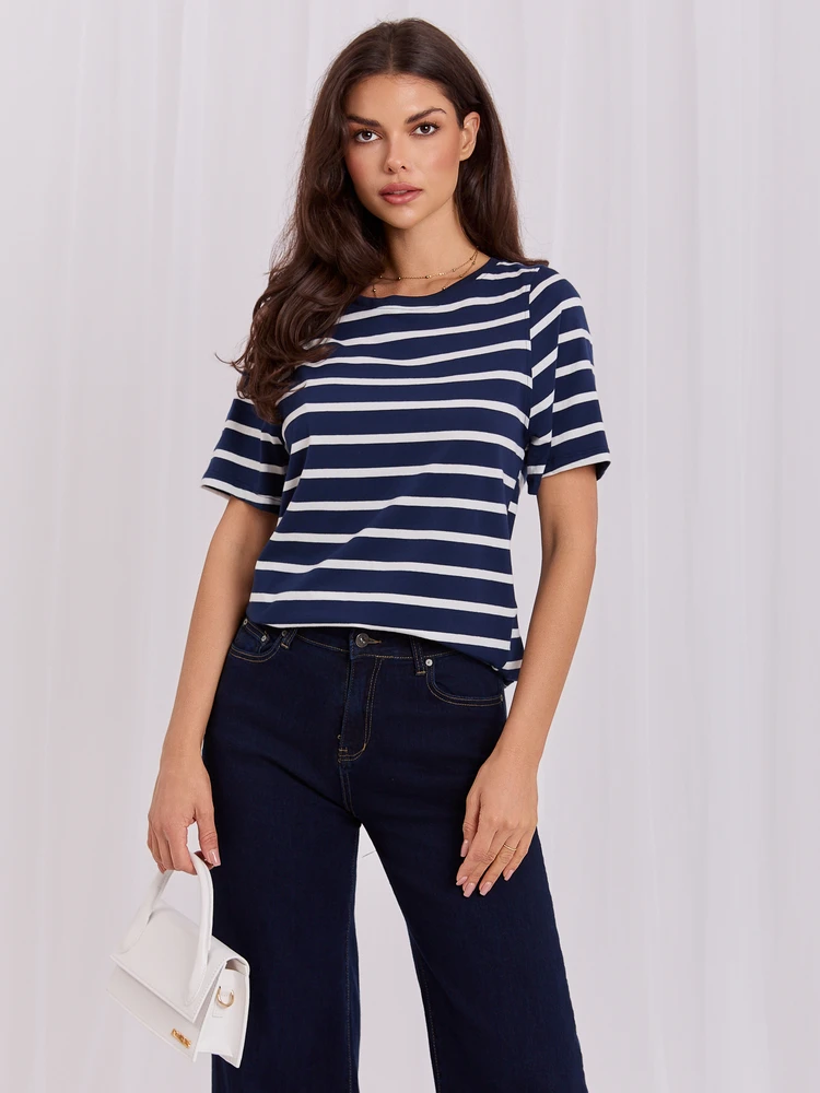 Rue Paris T-shirt-RV-TS-A1087.74-tamsiai mėlyna