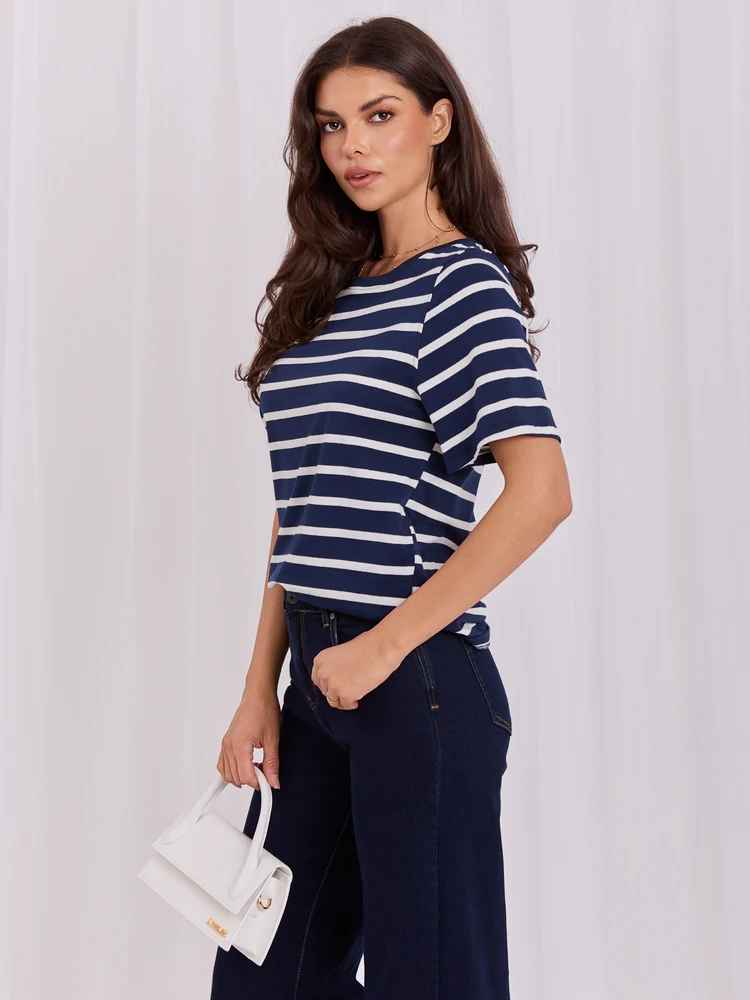 Rue Paris T-shirt-RV-TS-A1087.74-tamsiai mėlyna