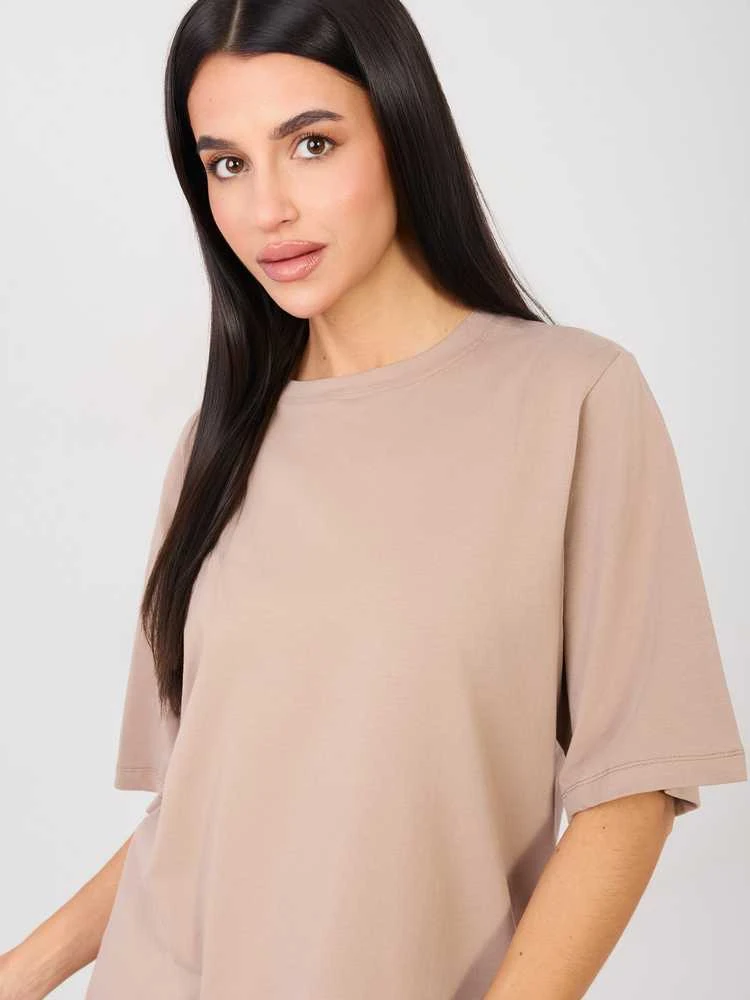 Rue Paris T-shirt-RV-TS-A1089.87-ciemny bezowy
