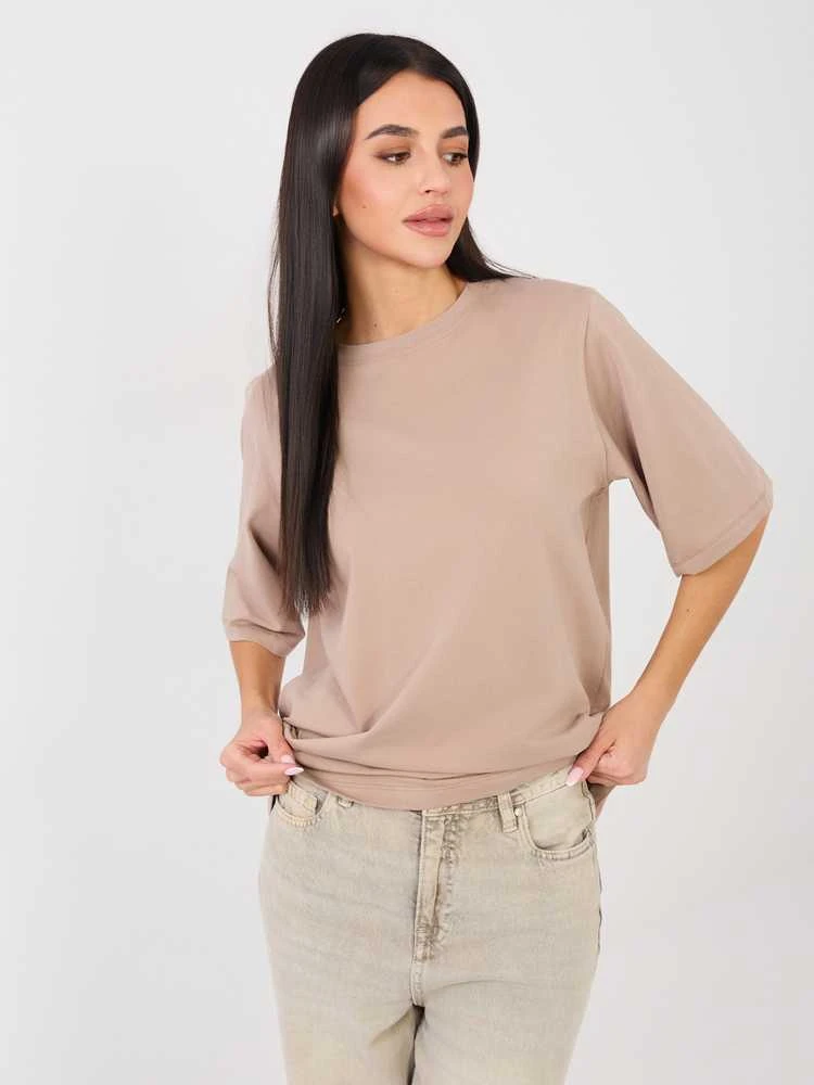 Rue Paris T-shirt-RV-TS-A1089.87-ciemny bezowy