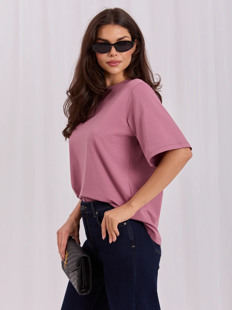 Rue Paris T-shirt-RV-TS-A1089.87-ciemny rožinė