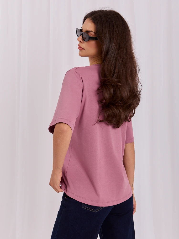 Rue Paris T-shirt-RV-TS-A1089.87-ciemny rožinė