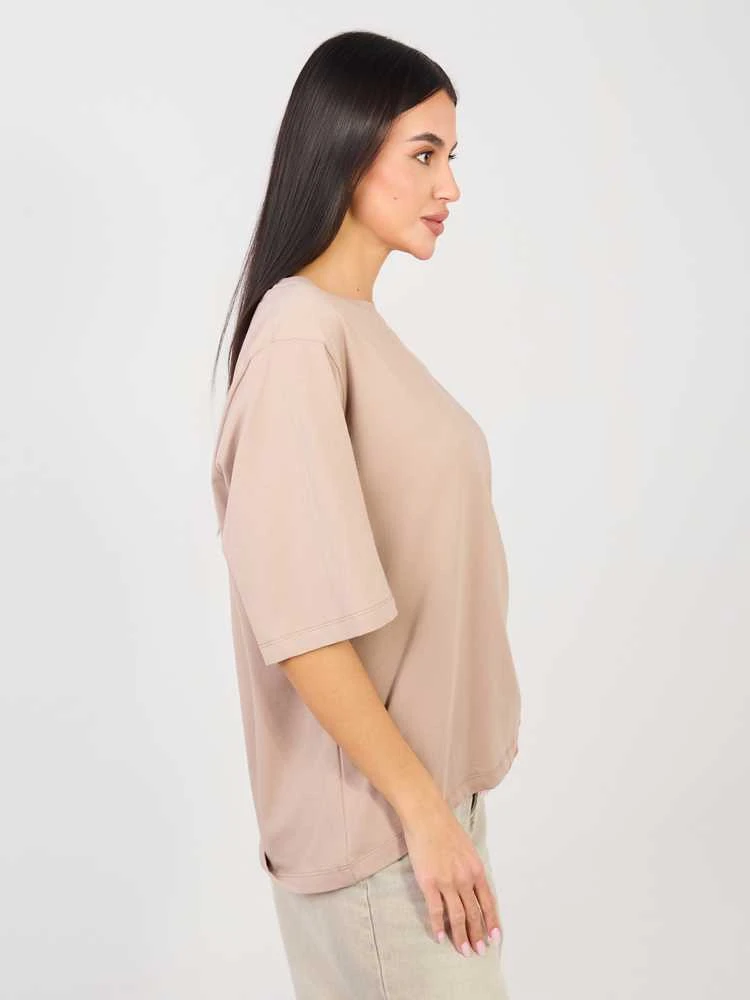 Rue Paris T-shirt-RV-TS-A1089.87-ciemny bezowy