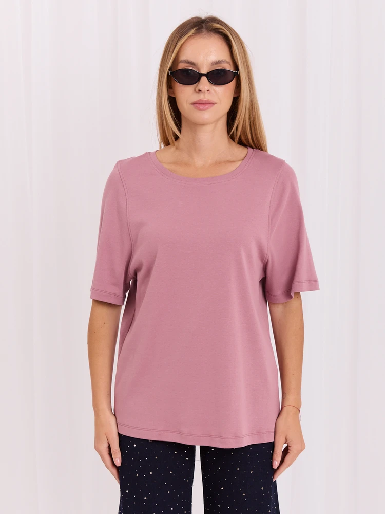 Rue Paris T-shirt-RV-TS-A1090.30-ciemny rožinė
