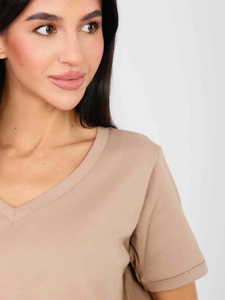 Rue Paris T-shirt-RV-TS-A1094.45-ciemny bezowy
