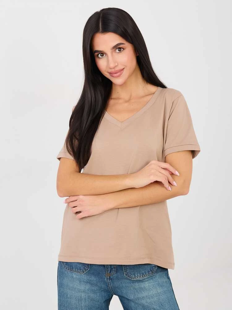 Rue Paris T-shirt-RV-TS-A1094.45-ciemny bezowy