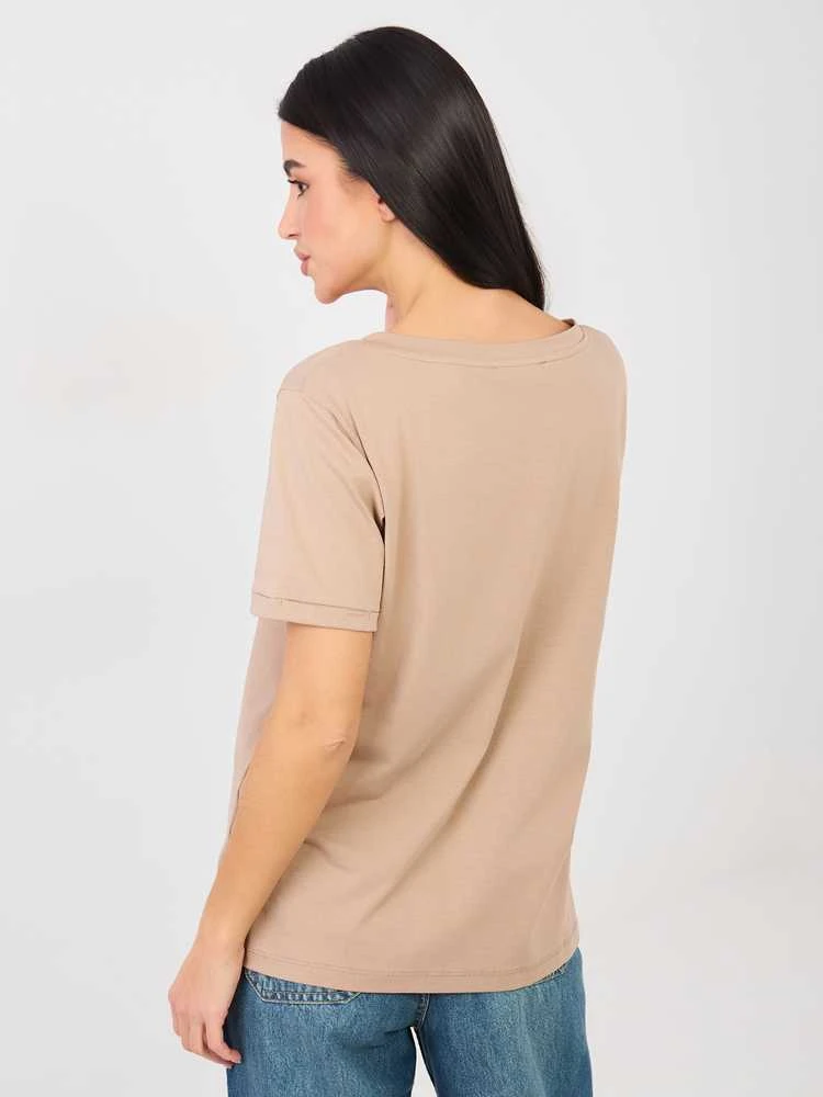 Rue Paris T-shirt-RV-TS-A1094.45-ciemny bezowy