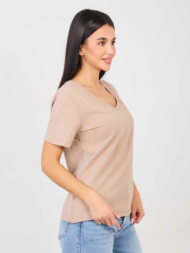 Rue Paris T-shirt-RV-TS-A1095.33-ciemny bezowy