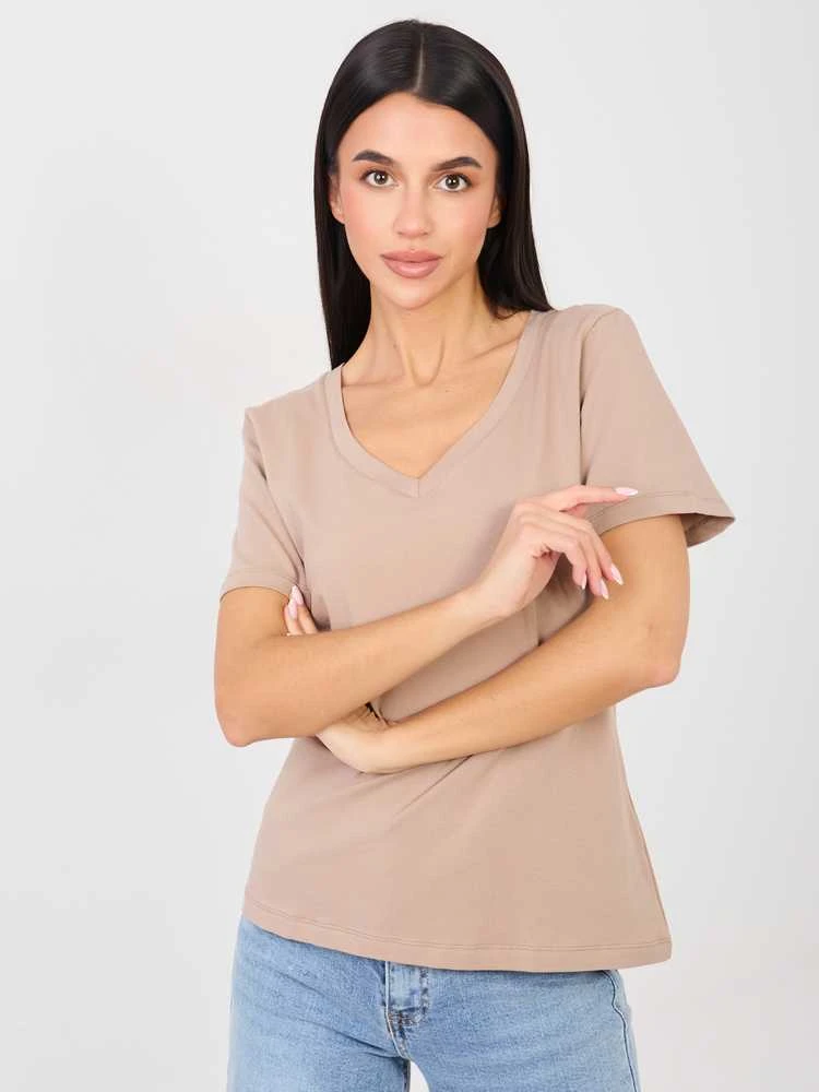 Rue Paris T-shirt-RV-TS-A1095.33-ciemny bezowy