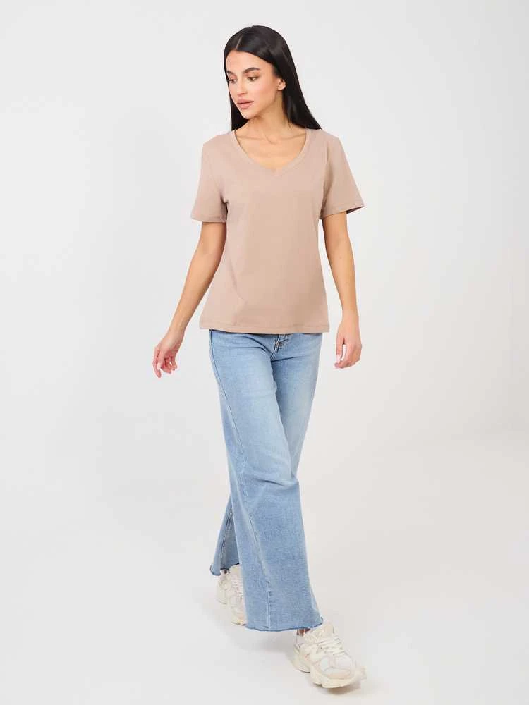 Rue Paris T-shirt-RV-TS-A1095.33-ciemny bezowy
