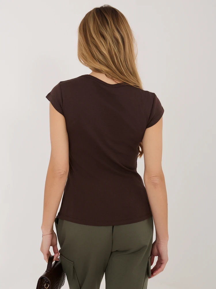 Rue Paris T-shirt-RV-TS-A1360.02P-ciemny ruda