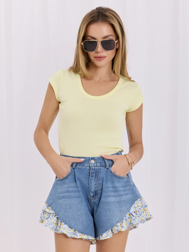 Rue Paris T-shirt-RV-TS-A1360.02P-jasny geltona