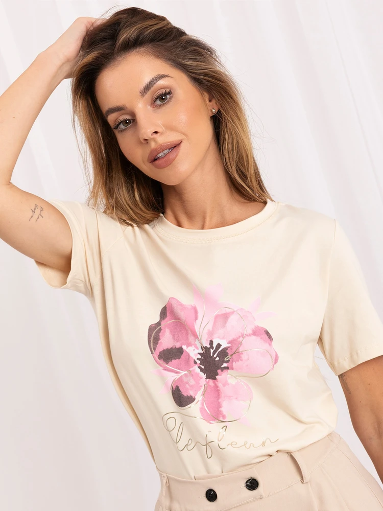 Rue Paris T-shirt-RV-TS-A1521.86-jasny smėlio spalva