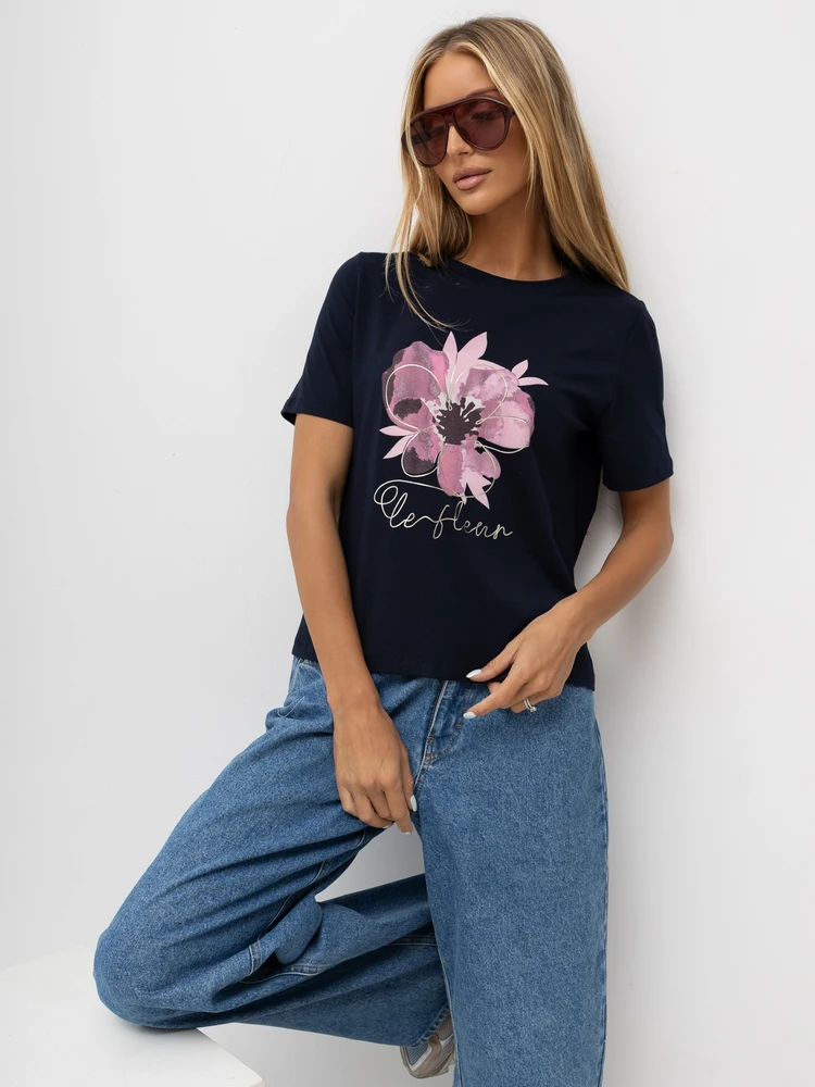 Rue Paris T-shirt-RV-TS-A1521.86-tamsiai mėlyna